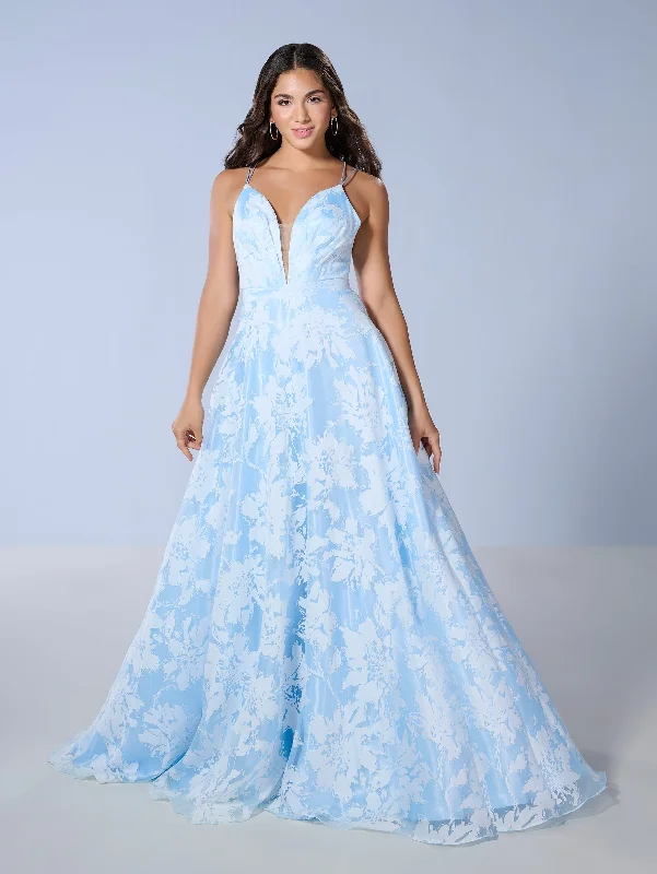 Formal Dress for GraduationsFloral Print Sleeveless A-line Gown by Tiffany Designs 16158