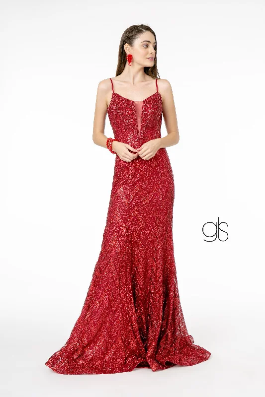 Formal Dress for Bat MitzvahsSequin Deep V-Neck Trumpet Gown by Elizabeth K GL2950