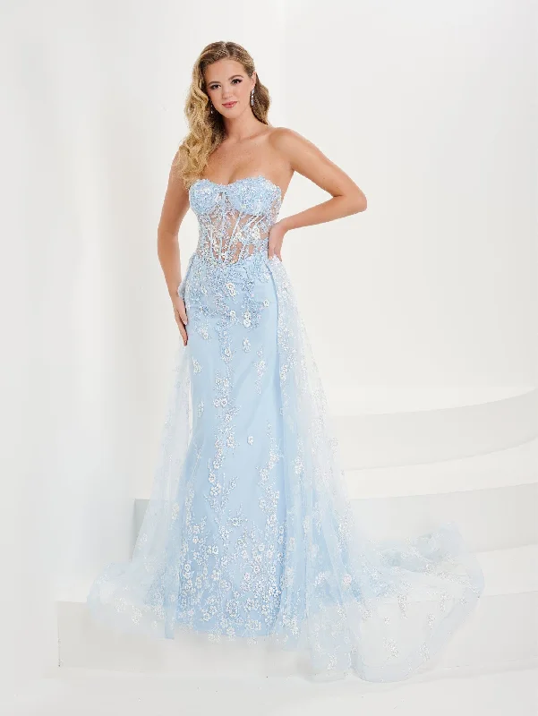 Formal Dress for Theme Park EventsFitted Floral Glitter Strapless Gown by Tiffany Designs 16107