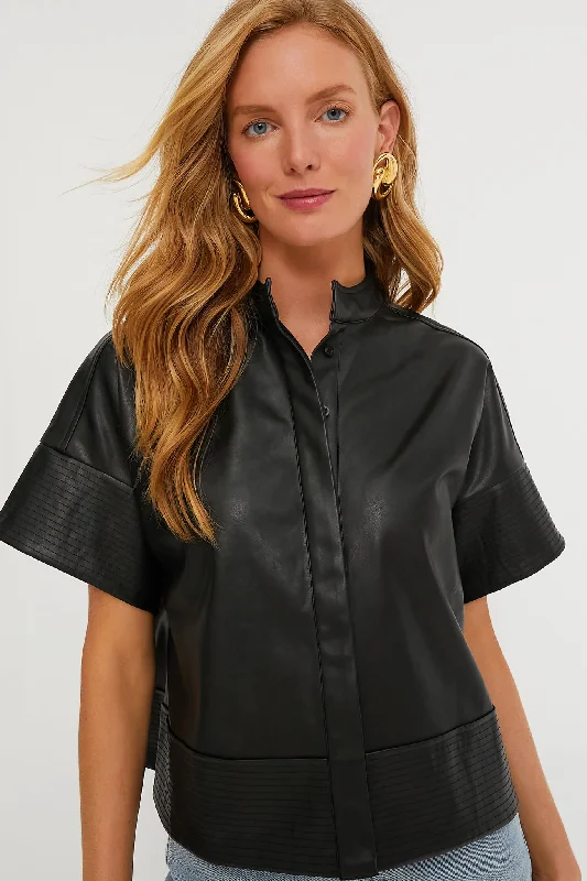 women's tops for those who love to shop for unique findsBlack Leather Trapunto Stitch Sofia Shirt