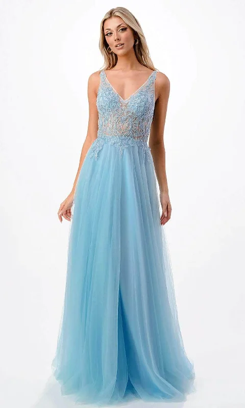 classic prom dressesAspeed Design P2108 - Illusion Embroidered Prom Dress