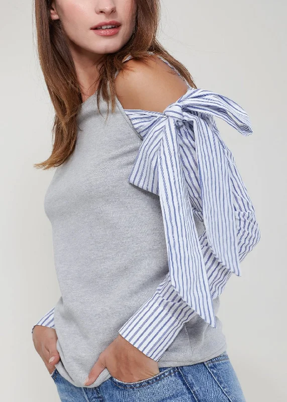 women's tops for maximalist fashion loversOpen Shoulder Tie Sleeve Top In Heather Grey