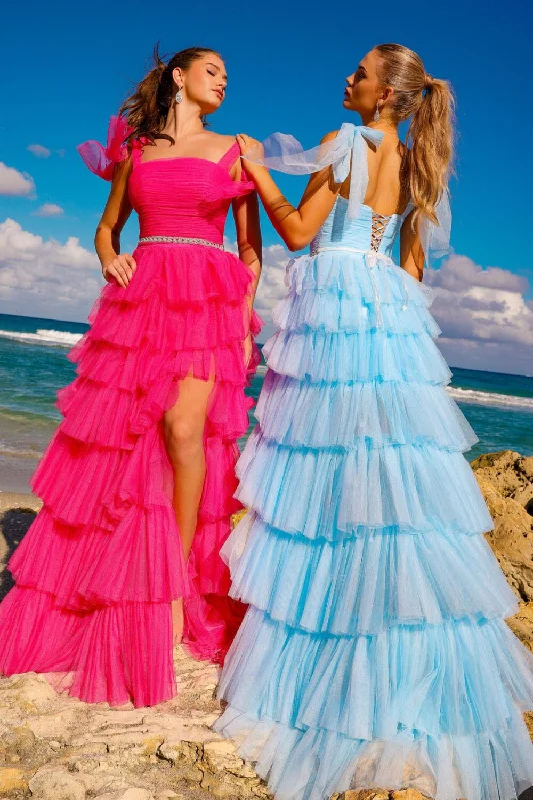 Formal Dress for Opera NightsSleeveless Tiered Ruffled Slit Gown by Amelia Couture 6125