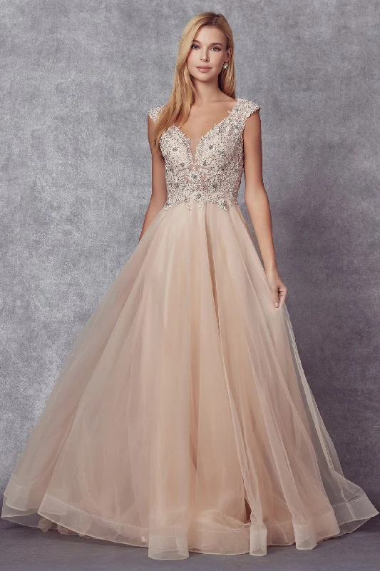 Formal Dress for Small WeddingsEmbroidered Cap Sleeve Tulle Gown by Juliet 684