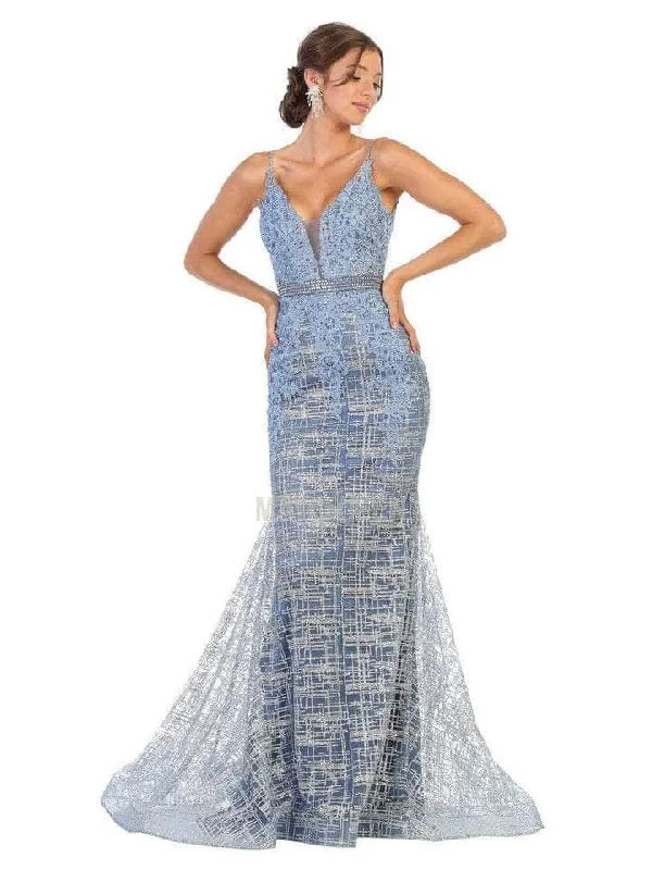 prom dresses for short girlsMay Queen - V-Neck Embellished Prom Dress RQ7803 - 1 pc Dusty Blue In Size 8 Available