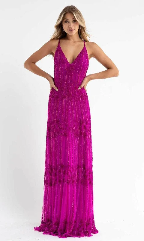 spaghetti strap prom dressesPrimavera Couture - 3762 Fully-Beaded Plunging V-neck Prom Dress - 1 pc Fuchsia in Size 8 Available