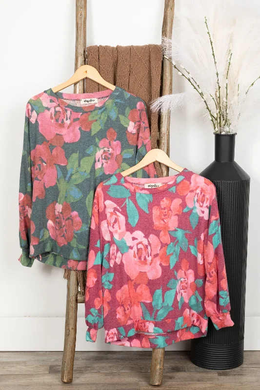 women's tops that offer a perfect blend of style, comfort, and affordabilityDrop Shoulder Brushed Floral Hacci Knit Top