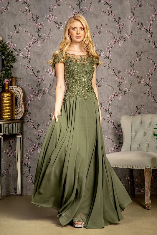 Formal Dress for Formal Day EventsEmbroidered Chiffon Short Sleeve Gown by GLS Gloria GL3491