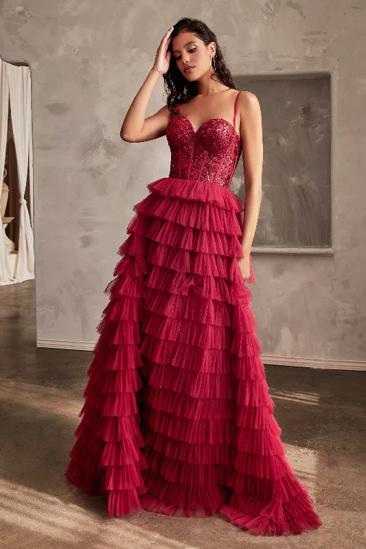 Formal Dress for Civil CeremoniesSequin Bodice Sleeveless Ruffled Tiered Gown by Ladivine CB143