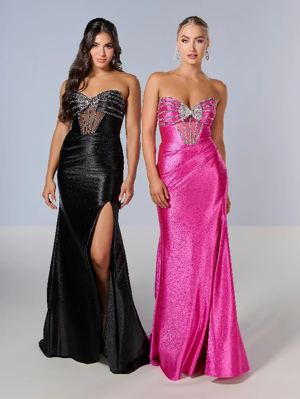 Formal Dress for Formal DancesBeaded Fitted Strapless Slit Gown by Tiffany Designs 16199