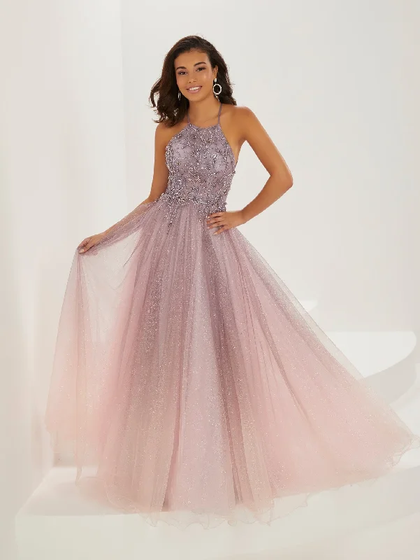 Formal Dress for Formal DancesBeaded Ombre Tulle Halter Gown by Tiffany Designs 16947