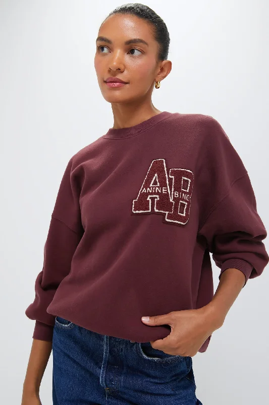 women's tops for fashion-conscious professionalsDark Burgundy Miles Oversized Letterman Sweatshirt