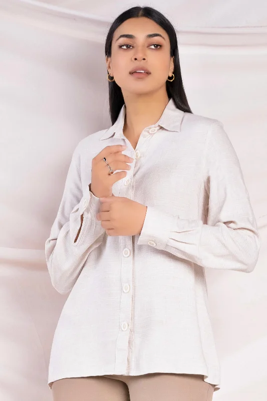 luxury women's topsBeige Long Sleeve Shirt