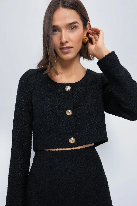 women's tops for vintage fashion enthusiastsBlack Tweed Cropped Dinah Top