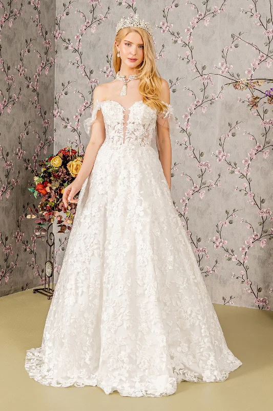 Formal Dress for Charity BallsFloral Applique Off Shoulder Bridal Gown by GLS Gloria GL3449