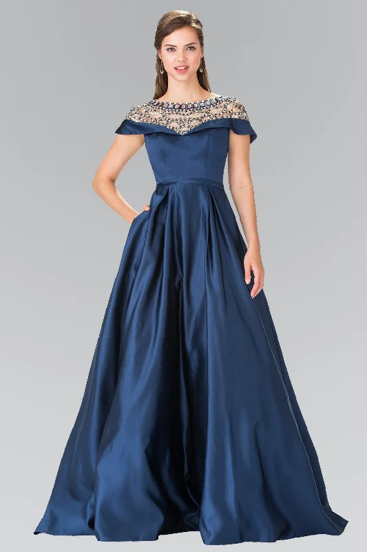 Formal Dress for Sustainable FashionLong Navy Blue Bead Embellished Gown by Elizabeth K GL2215