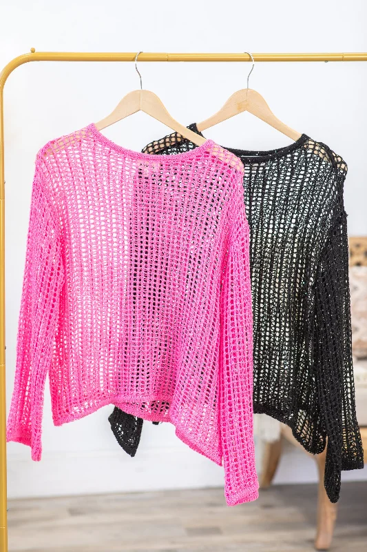 women's tops for relaxed weekendsDrop Shoulder Fishnet Top With Sequins