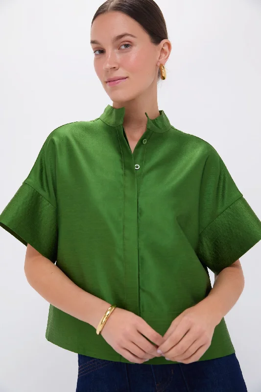 women's tops for mixing and matching with different bottomsGreen Dupioni Trapunto Stitch Sofia Shirt