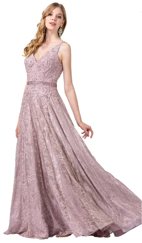 lace prom dressesDancing Queen - 2646 Lace Embroidered V-Neck Prom Dress