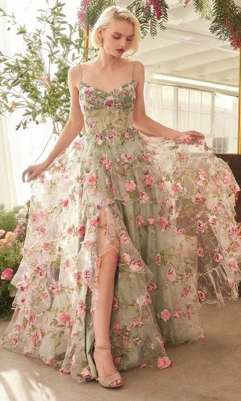 beaded prom dressesAndrea and Leo A1420 - Floral Print Ruffled A-Line Prom Gown