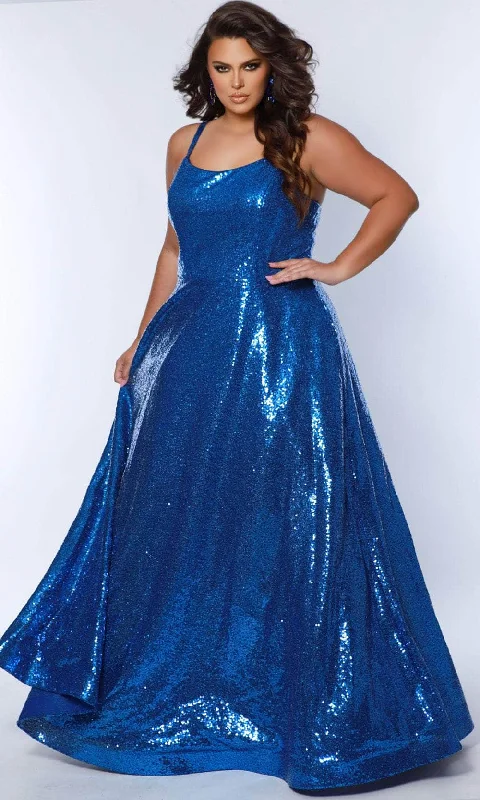 prom dresses for plus-size figuresSydney's Closet SC7387 - Scoop Iridescent Sequin Prom Dress